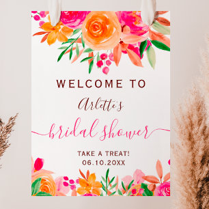 Poster Douche nuptiale fleurie de chute en gras bienvenue
