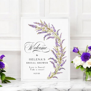 Poster Douche nuptiale fleurie lavande bienvenue
