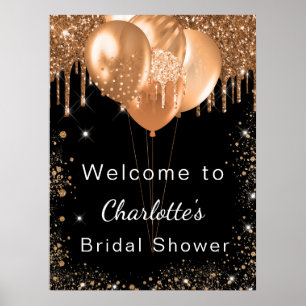 Poster Douche nuptiale or noir parties scintillant bienve
