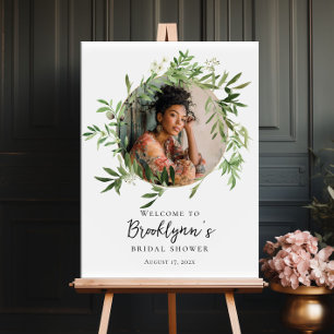 Poster Douche nuptiale verte et photo bienvenue