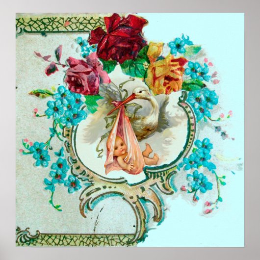 POSTER DOUCHE POUR FILLE BÉBÉ STORK (Devant)