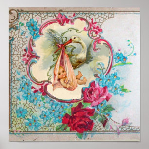 POSTER DOUCHE POUR FILLE BÉBÉ STORK