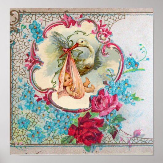 POSTER DOUCHE POUR FILLE BÉBÉ STORK (Devant)