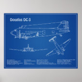 Poster Douglas DC-3 - Plans de dessin du plan d'avion AD (Devant)