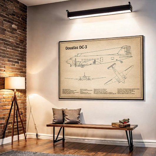 Poster Douglas DC-3 - Plans de dessin du plan directeur d