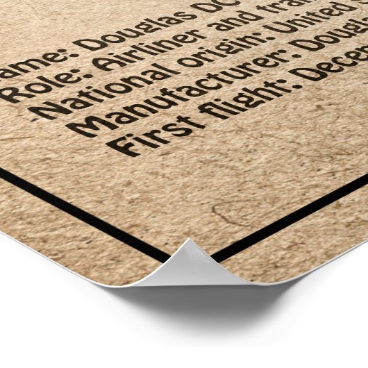 Poster Douglas DC-3 - Plans de dessin du plan directeur d (Coin)