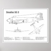 Poster Douglas DC-3 - Plans de dessin du plan directeur d (Devant)