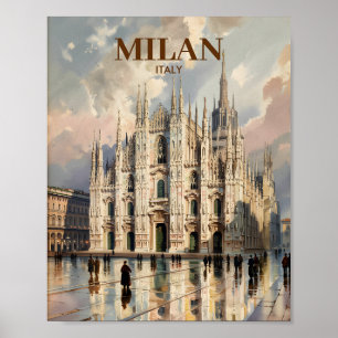 Poster Douomo de Milan personnalisé à l'aquarelle vintage