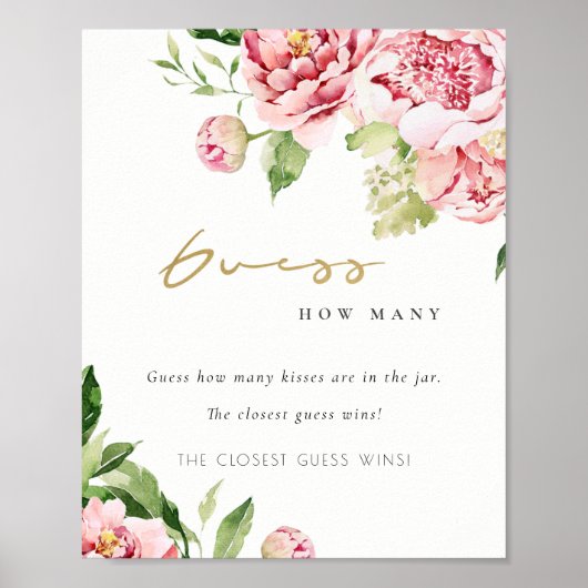 Poster Doux Blush Floral Peony Devine Combien De Baisers (Devant)