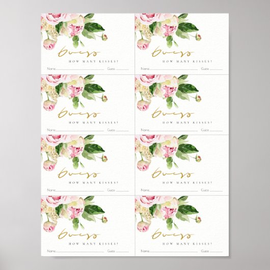 Poster Doux Blush Floral Peony Devine Combien De Baisers  (Devant)