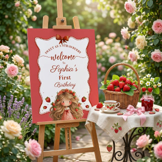 Poster Doux comme eau de fille à la fraise aquarelle anni