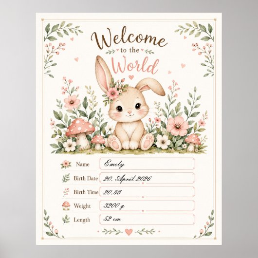 Poster Doux design de bébé lapin avec champs de données d (Devant)