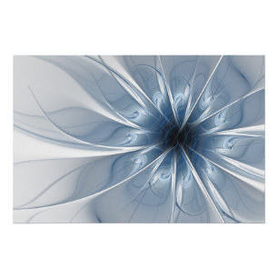 Poster Doux et tendreté bleu fleur imaginaire fractal cu