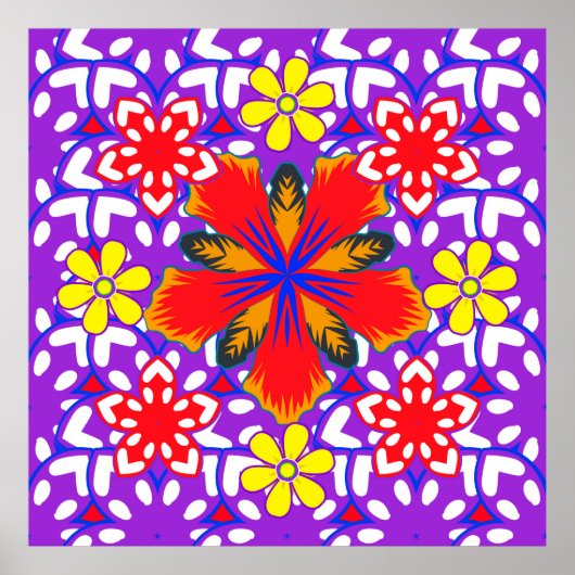 Poster Doux mignon floral sans couture motif en blanc, ro (Devant)