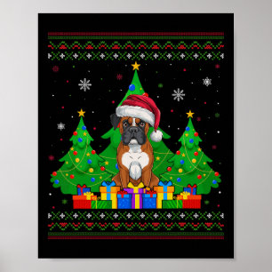 Poster Doux moche arbre de Noël Santa Hat Boxer Chien Xm