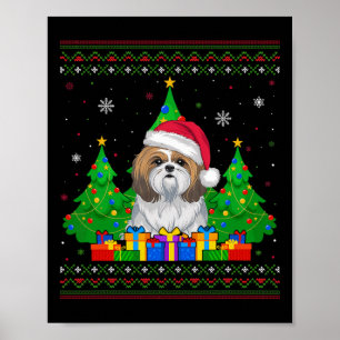 Poster Doux moche arbre de Noël Santa Hat Shih Tzu Chien