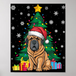 Poster Doux moche Xmas arbre éclaire le Chien Mastiff Tib