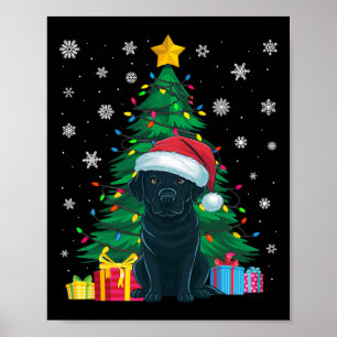 Poster Doux moche Xmas Arbre Lumières Black Labrador Chie