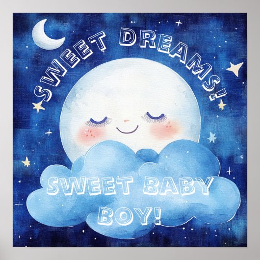 Poster Doux Rêves Bébé Garçon Ciel de Nuit Bleu (Devant)