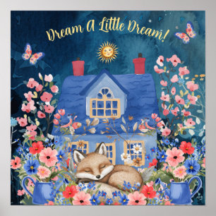 Poster Doux Rêves Floral Renard & Oiseaux Nursery