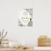 Poster Doux Sage Vert rose Floral Quinceañera Bienvenue (Cuisine)