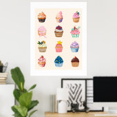 Poster Douze Cupcakes à l'aquarelle (Bureau à domicile)