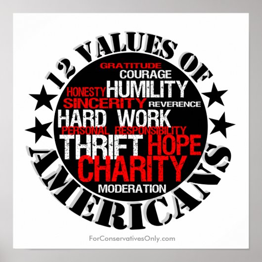 Poster Douze valeurs des Américains (Devant)