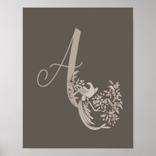 Poster Dove Elegant Monogram Initial A  Marron