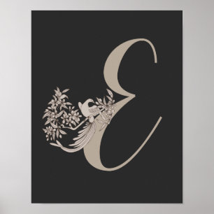 Poster Dove Elegant Monogram Initial E  