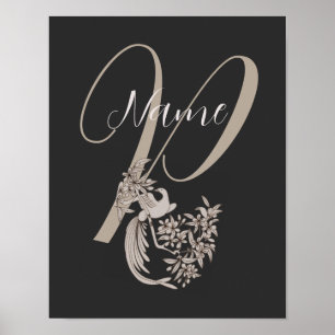 Poster Dove Elegant Monogram Initial P Personnalisé