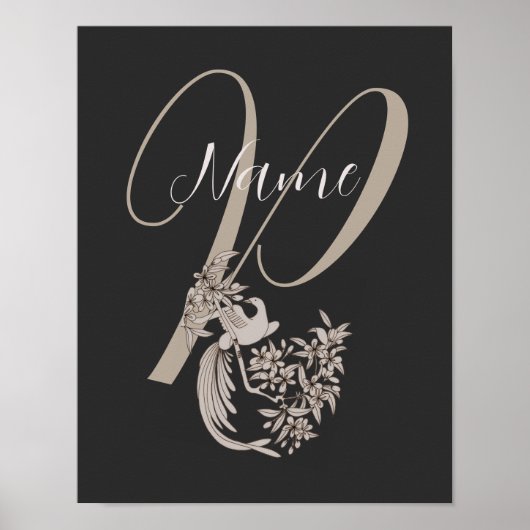 Poster Dove Elegant Monogram Initial P Personnalisé (Devant)