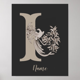 Poster Dove Elegant Monogramme Initiale I Personnalisé