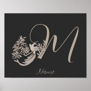 Poster Dove Elegant Monogramme Initiale M Personnalisé