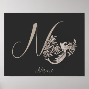 Poster Dove Elegant Monogramme Initiale N Personnalisé