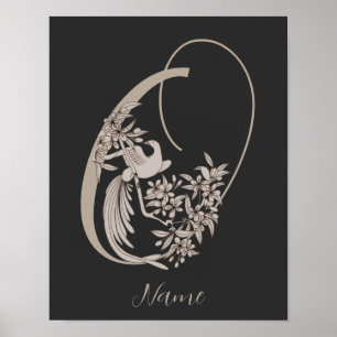 Poster Dove Elegant Monogramme Initiale O Personnalisé