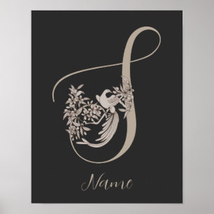 Poster Dove Elegant Monogramme Initiale S Personnalisé