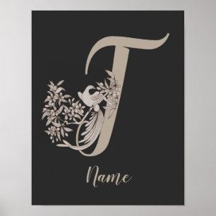 Poster Dove Elegant Monogramme Initiale T Personnalisé