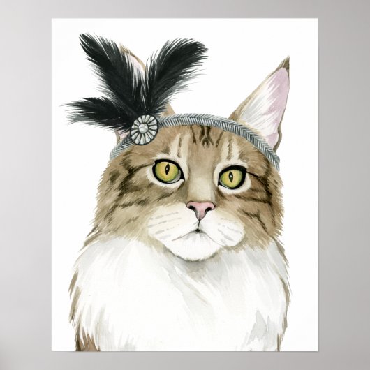 Poster Downton Cat | Orné De Plumes (Devant)