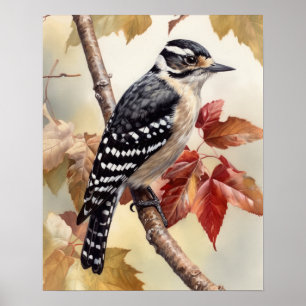Poster Downy Woodpecker Oiseau Art Imprimer l'affiche