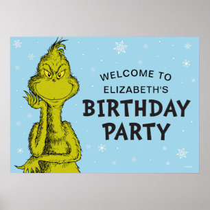 Poster Dr Seuss Accueil d'anniversaire Grinch hiver