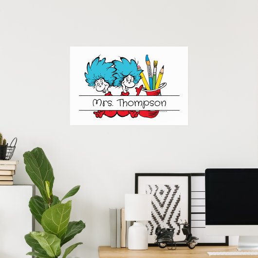 Poster Dr. Seuss | Chose Un Chose Deux Nom de l'enseignan (Bureau à domicile)