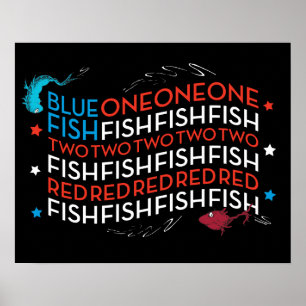 Poster Dr Seuss Poisson rouge poisson bleu US Drapeau g
