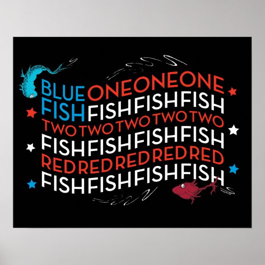 Poster Dr Seuss | Poisson rouge poisson bleu US Drapeau g (Devant)