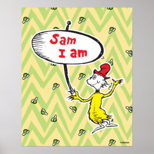 Poster Dr. Seuss Sam-I-Am tenant un panneau