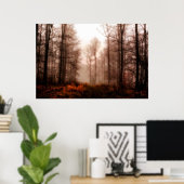 Poster Drac red foggy winter snowless forest (Bureau à domicile)