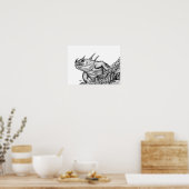 Poster Drache am Fels schwarz-weiß conception (Cuisine)