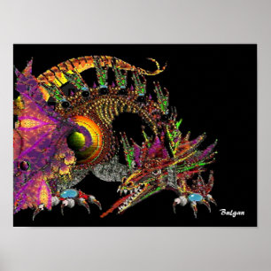 POSTER DRAGO / DRAGON D'OR FANTASY EN POURPRE ET NOIR
