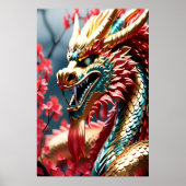 Poster Dragon à respiration par feu balance or bleu et ro (Devant)