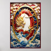 Poster Dragon à souffle de feu Or et rouge (Devant)