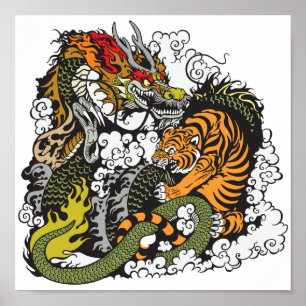 Poster dragon and tiger figfigting